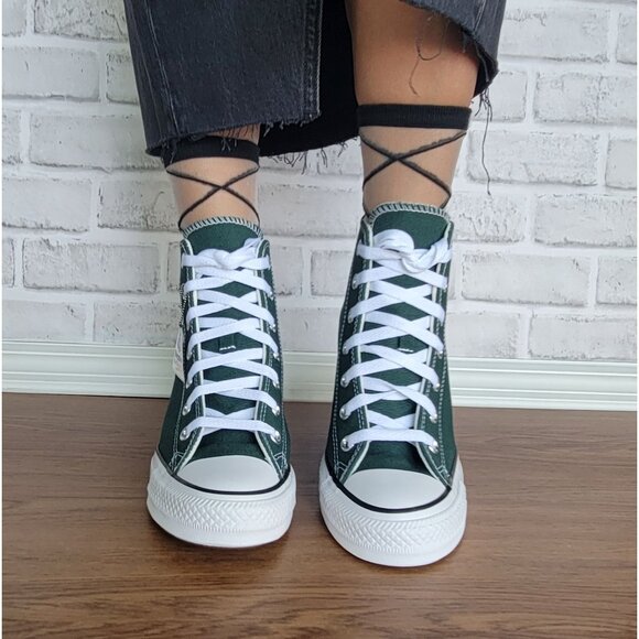 Rare Converse Chuck Taylor  Wedge Platform Hi Sz 7.5 Women's Shoes Green A14262C - Picture 3 of 13